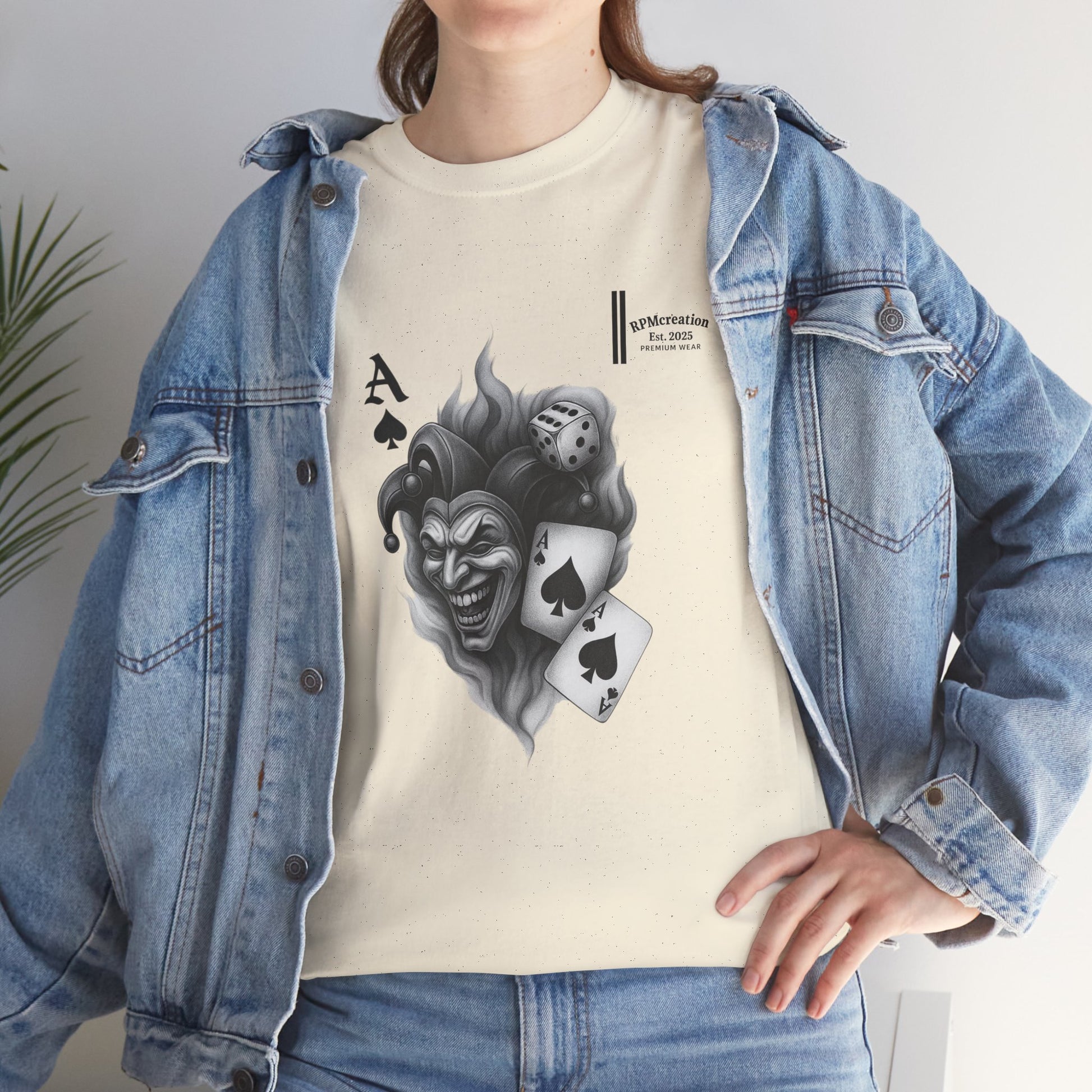 Unisex Heavy Cotton Tee with Joker Design - Perfect for Game Night, Halloween, Casual Wear, Gift for Gamers, Graphic Tee
