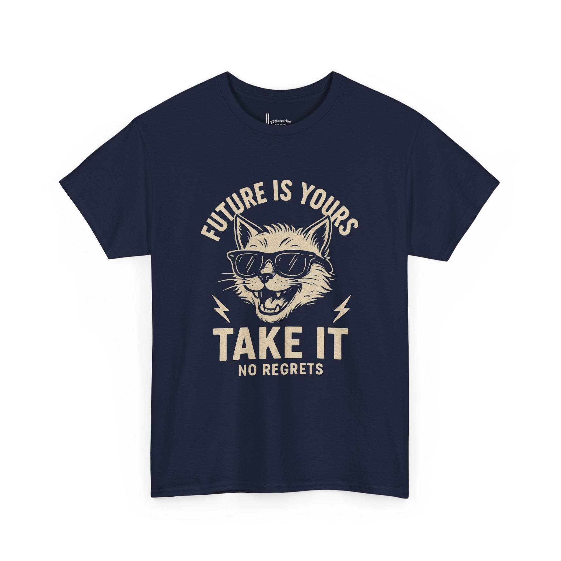 Cat Motivational Unisex Tee | Future is Yours, Take It | Gift for Cat Lovers, Positive Vibes, No Regrets, Casual Wear, Everyday Use