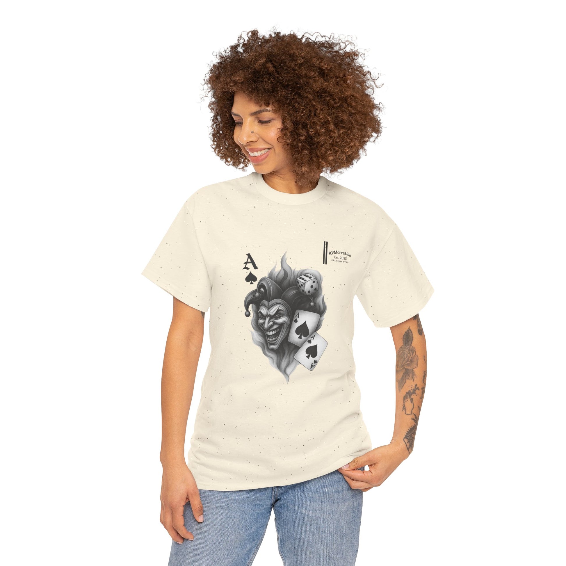 Unisex Heavy Cotton Tee with Joker Design - Perfect for Game Night, Halloween, Casual Wear, Gift for Gamers, Graphic Tee