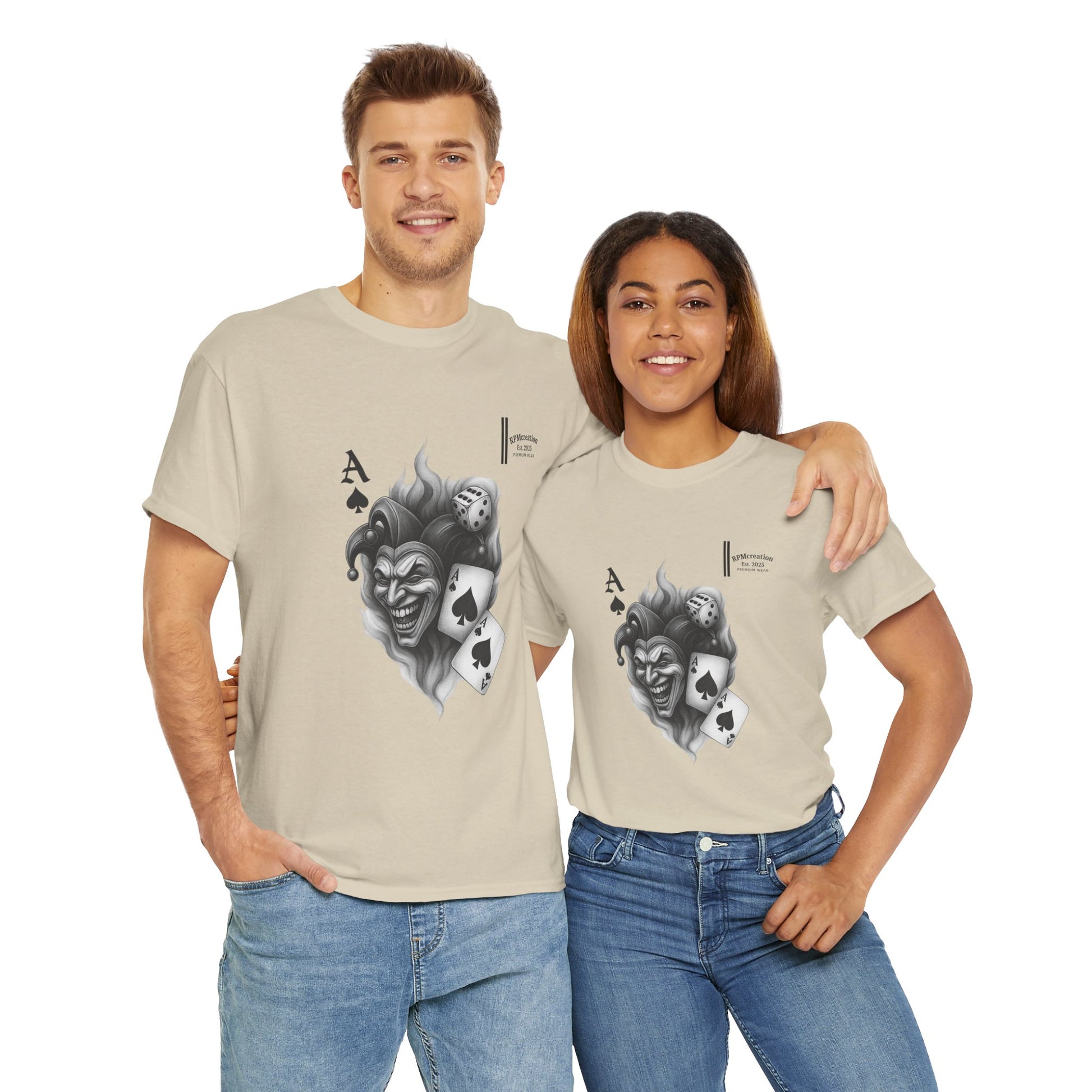 Unisex Heavy Cotton Tee with Joker Design - Perfect for Game Night, Halloween, Casual Wear, Gift for Gamers, Graphic Tee