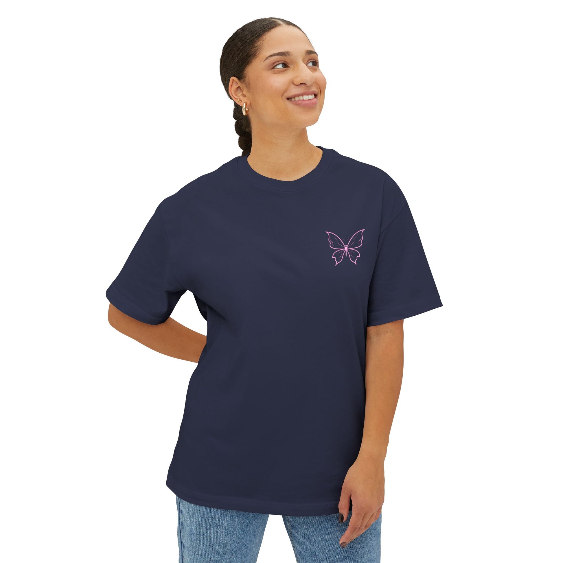 Whimsical Cat and Butterfly Oversized Tee | Unisex Graphic T-Shirt, Cute Cat Tee, Nature Lover Shirt, Gift for Cat Lovers, Summer Fashion