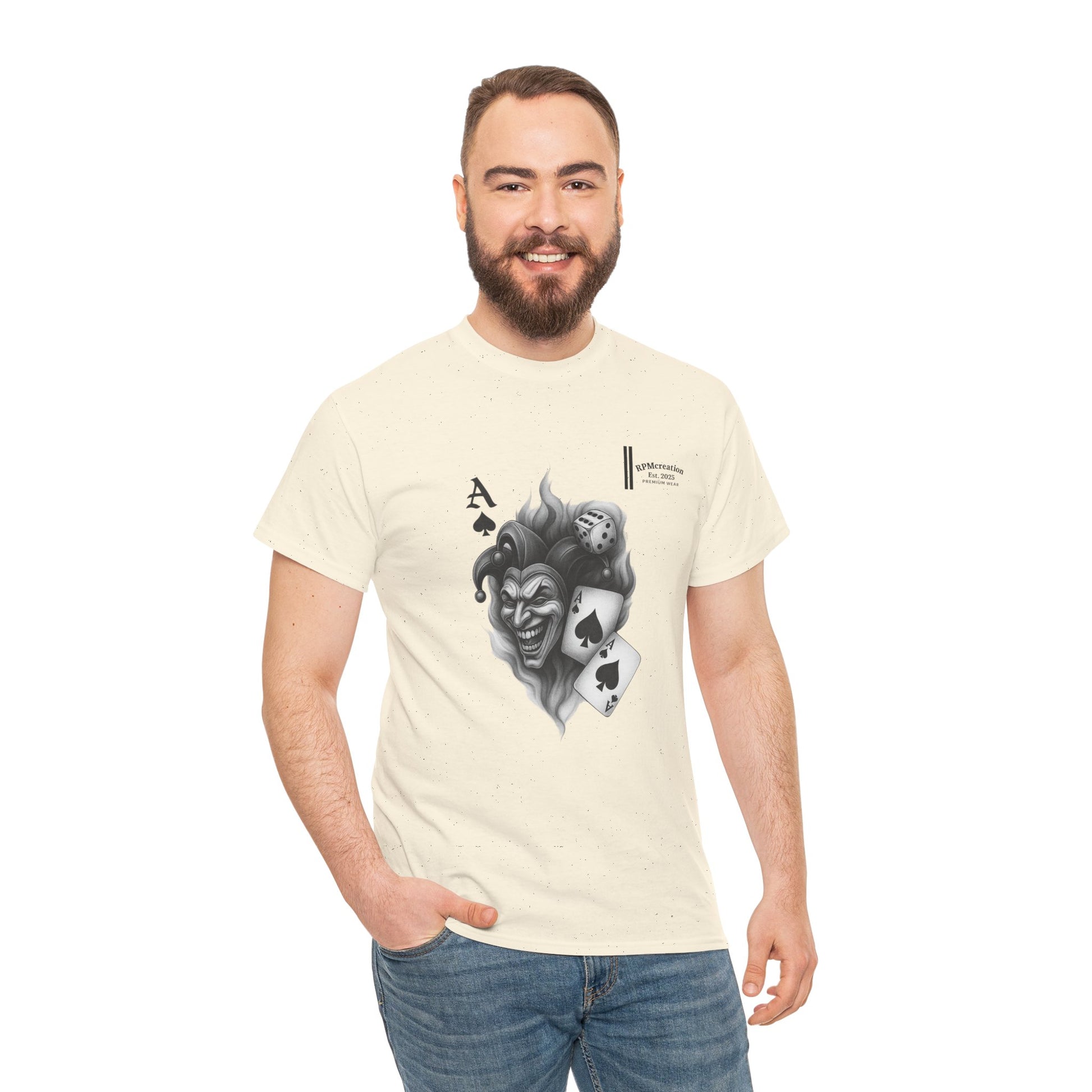 Unisex Heavy Cotton Tee with Joker Design - Perfect for Game Night, Halloween, Casual Wear, Gift for Gamers, Graphic Tee