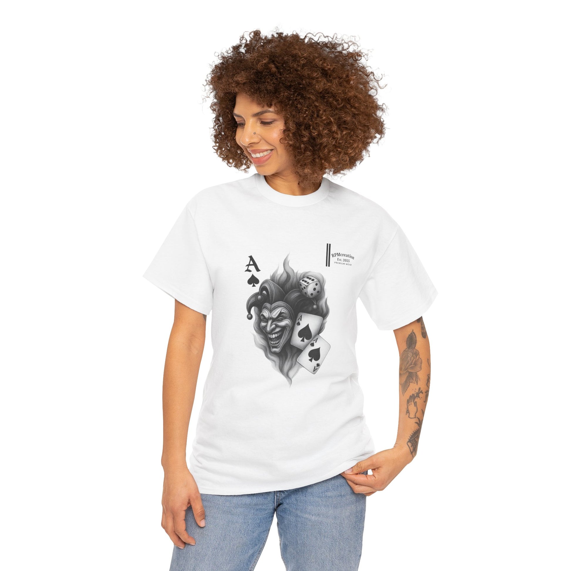 Unisex Heavy Cotton Tee with Joker Design - Perfect for Game Night, Halloween, Casual Wear, Gift for Gamers, Graphic Tee