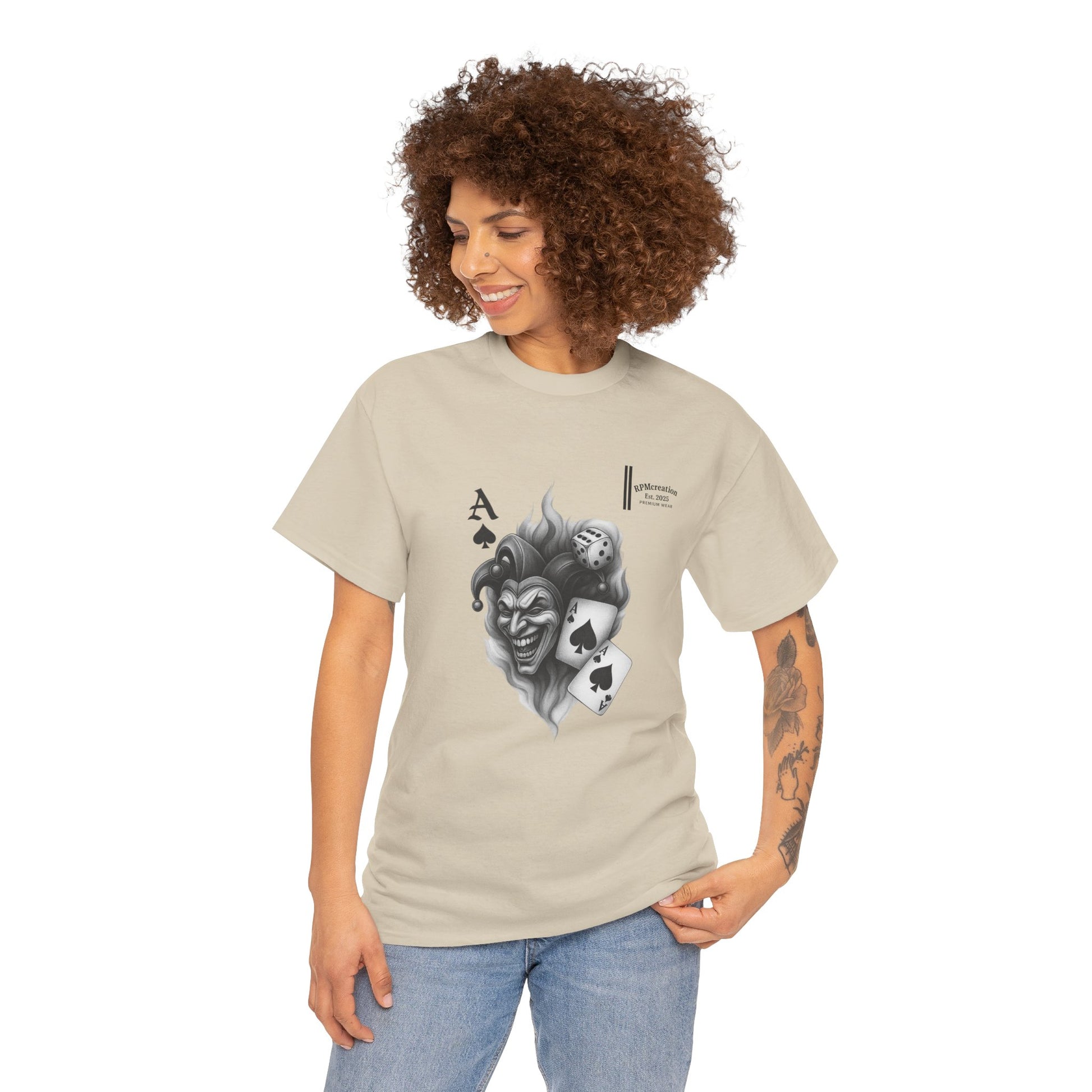 Unisex Heavy Cotton Tee with Joker Design - Perfect for Game Night, Halloween, Casual Wear, Gift for Gamers, Graphic Tee