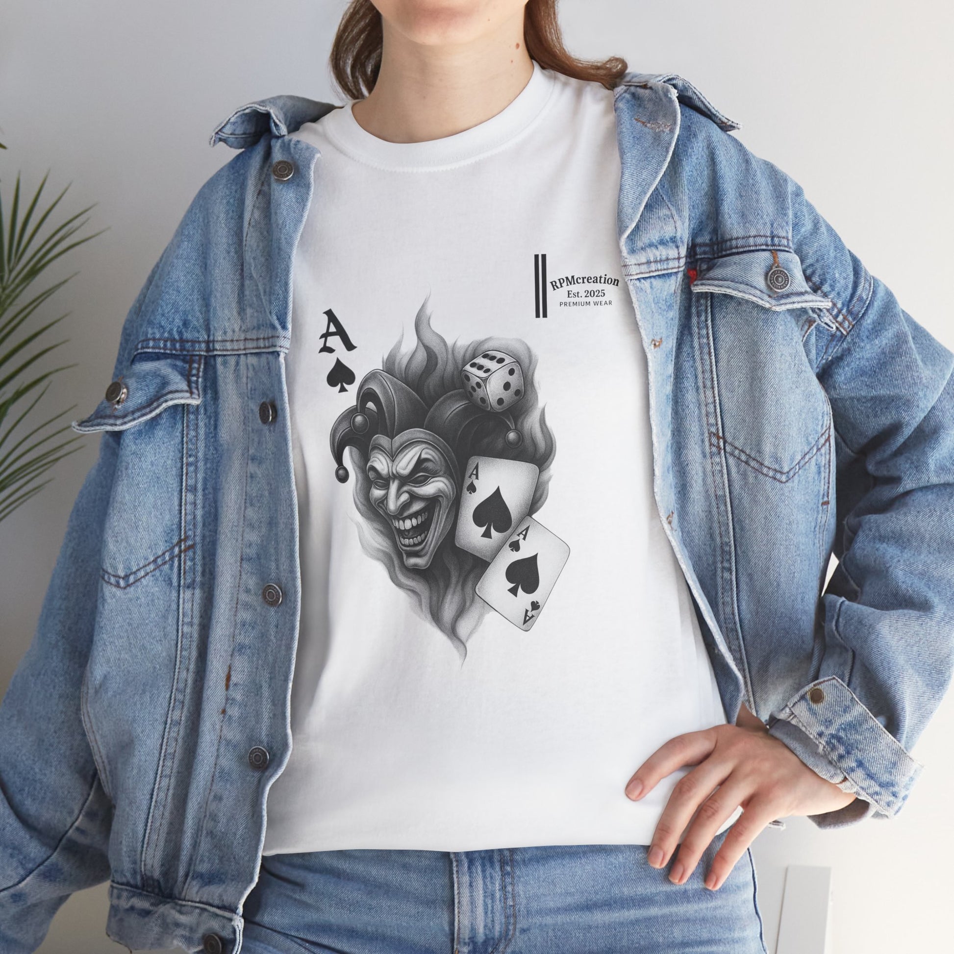 Unisex Heavy Cotton Tee with Joker Design - Perfect for Game Night, Halloween, Casual Wear, Gift for Gamers, Graphic Tee