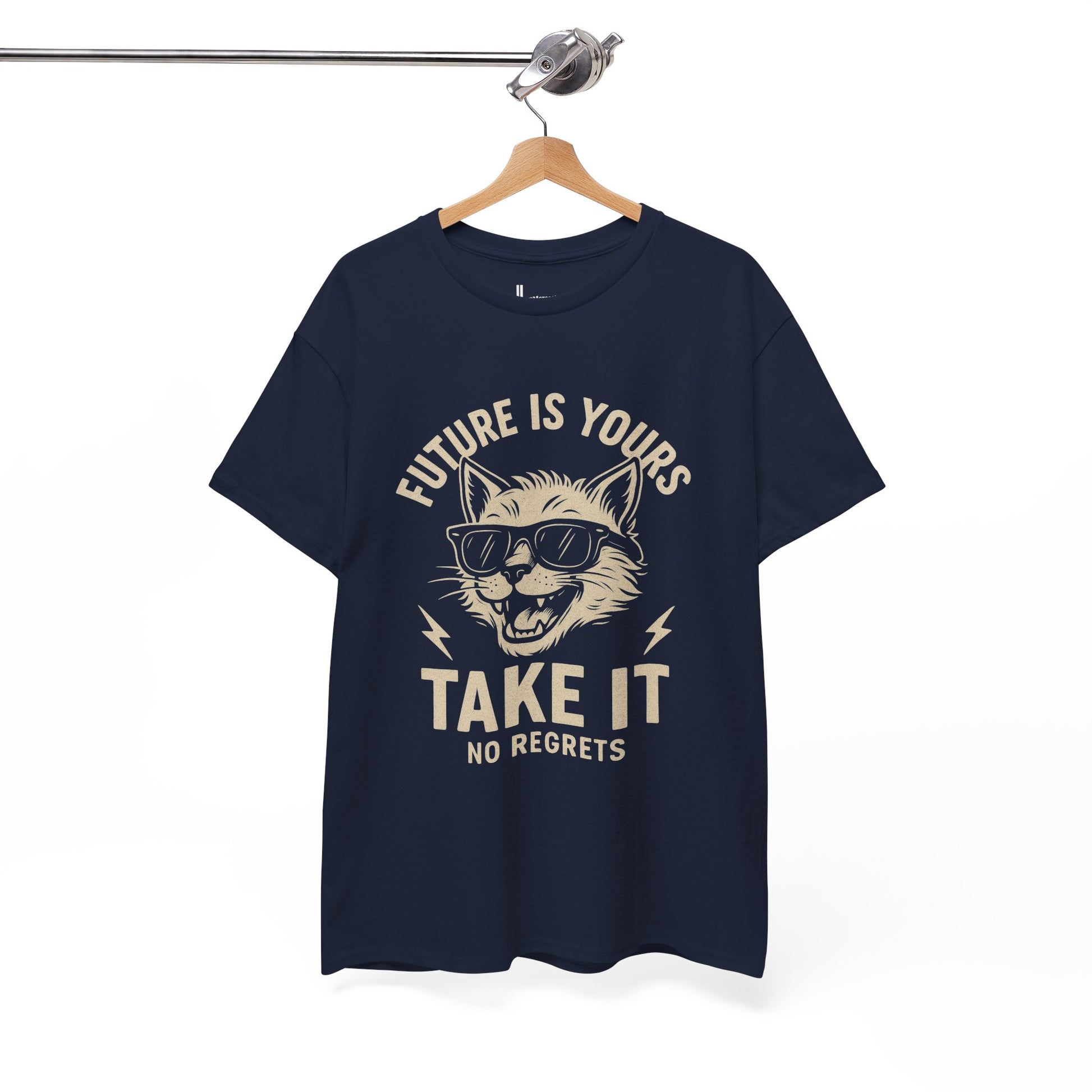 Cat Motivational Unisex Tee | Future is Yours, Take It | Gift for Cat Lovers, Positive Vibes, No Regrets, Casual Wear, Everyday Use