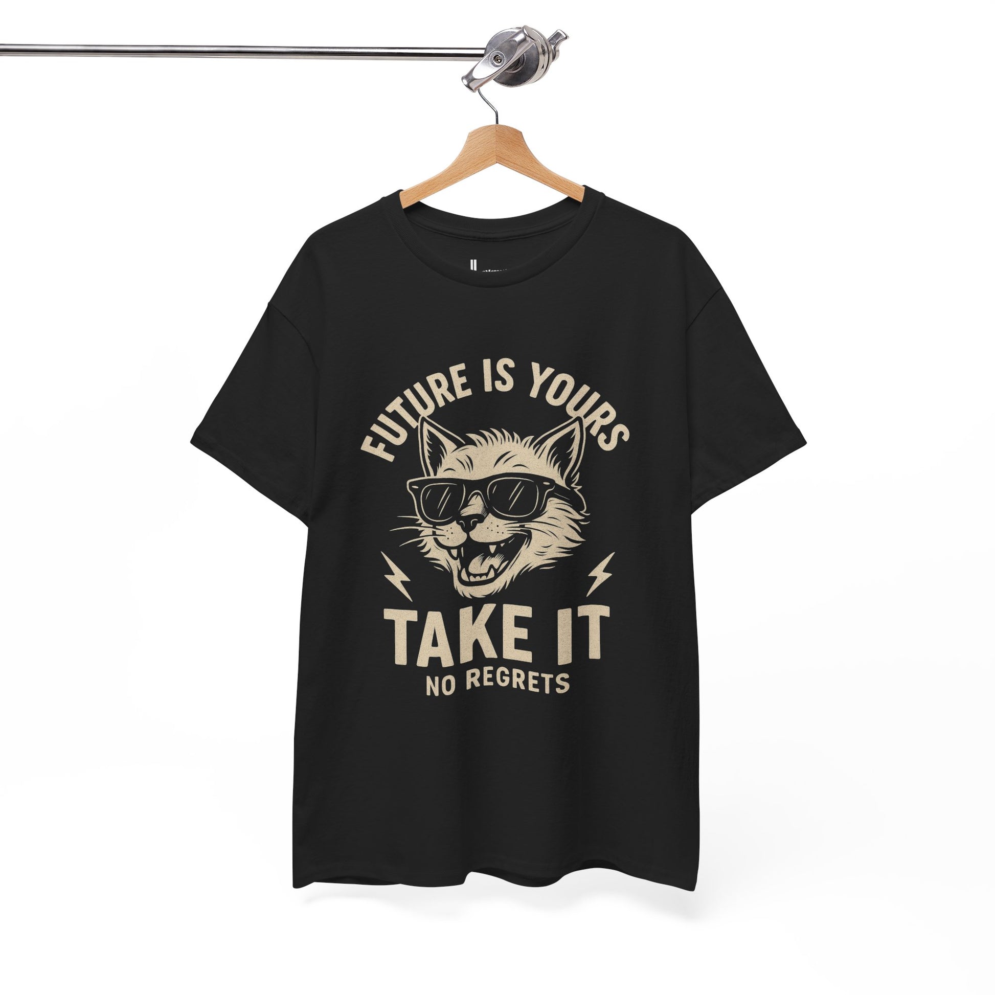 Cat Motivational Unisex Tee | Future is Yours, Take It | Gift for Cat Lovers, Positive Vibes, No Regrets, Casual Wear, Everyday Use