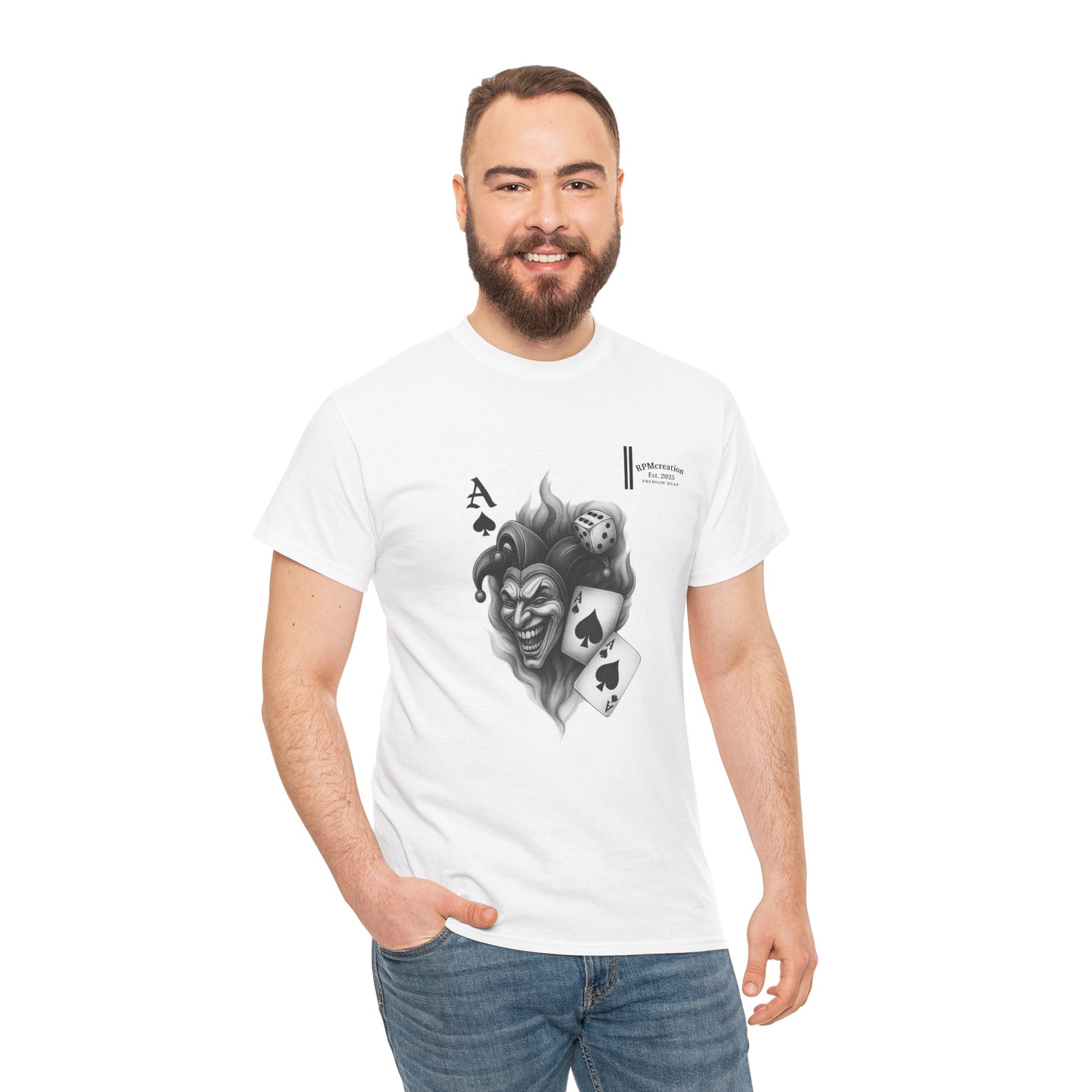 Unisex Heavy Cotton Tee with Joker Design - Perfect for Game Night, Halloween, Casual Wear, Gift for Gamers, Graphic Tee