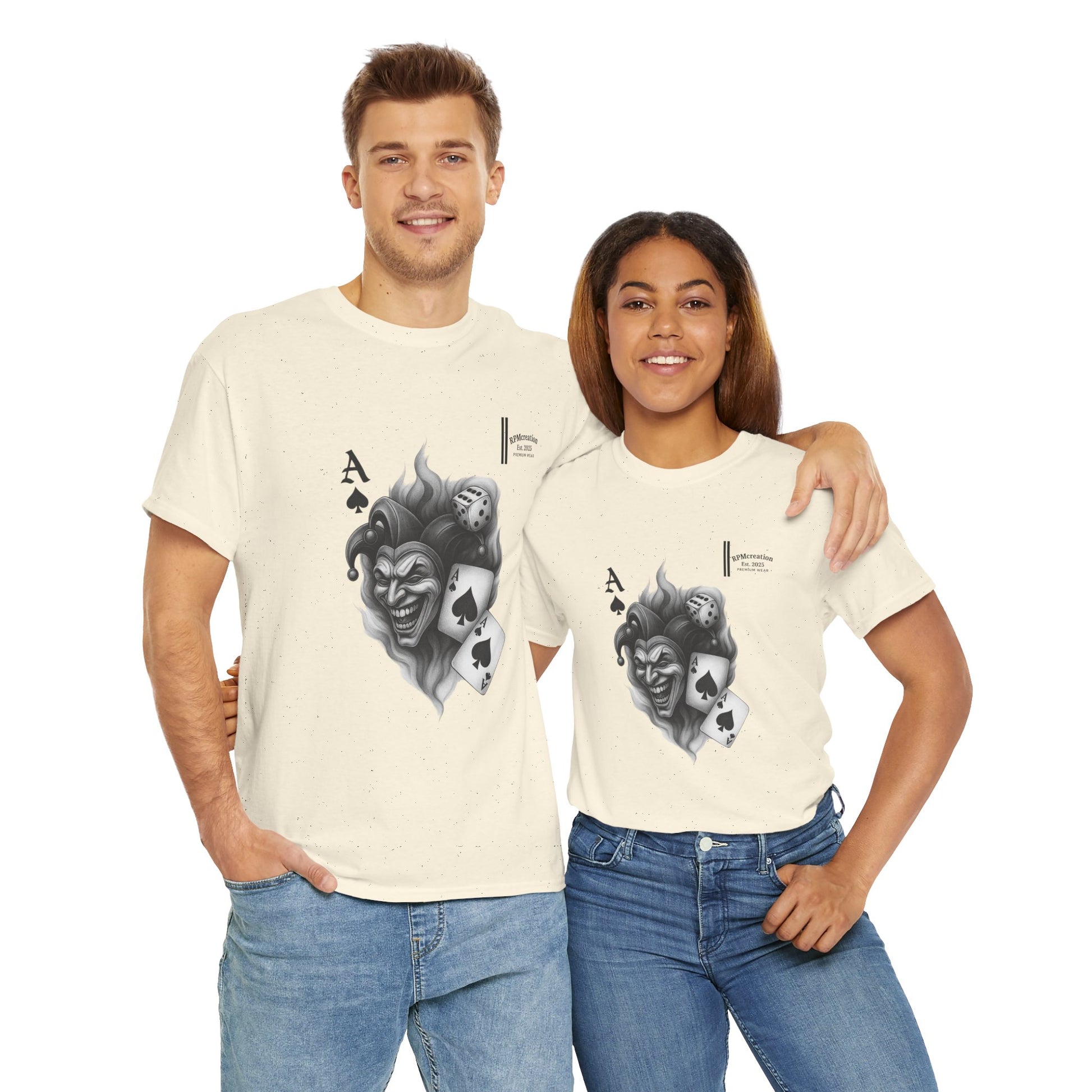 Unisex Heavy Cotton Tee with Joker Design - Perfect for Game Night, Halloween, Casual Wear, Gift for Gamers, Graphic Tee