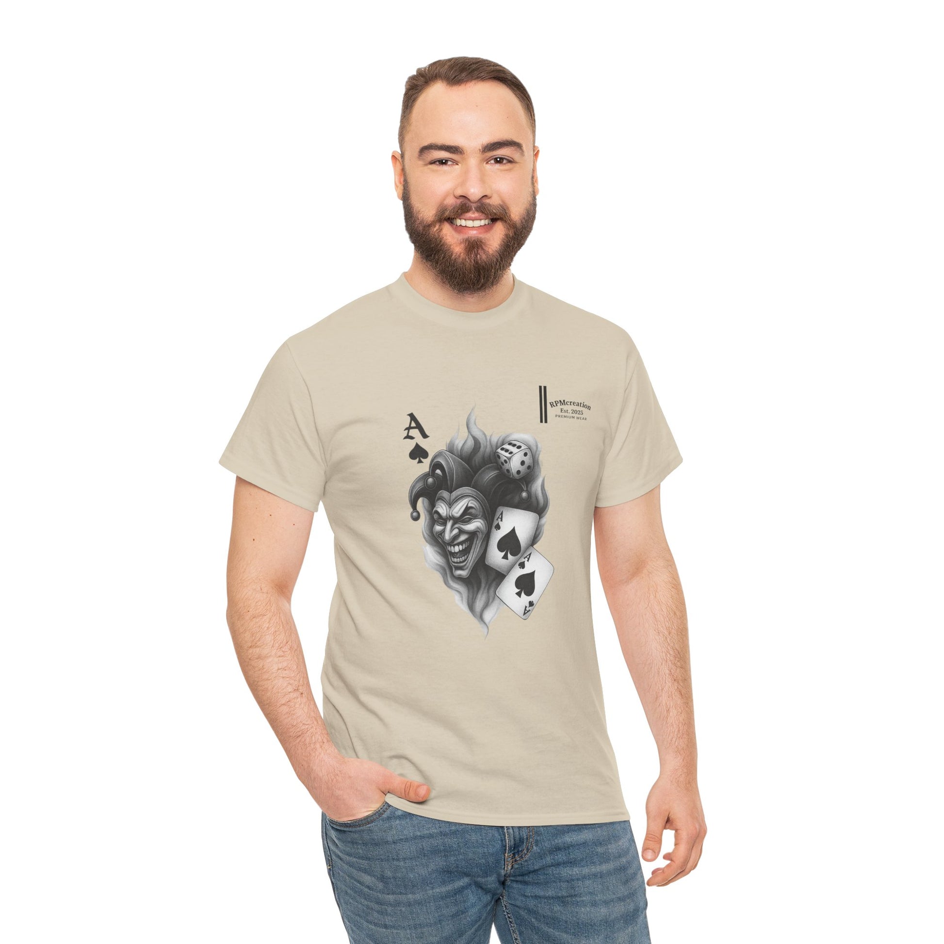 Unisex Heavy Cotton Tee with Joker Design - Perfect for Game Night, Halloween, Casual Wear, Gift for Gamers, Graphic Tee