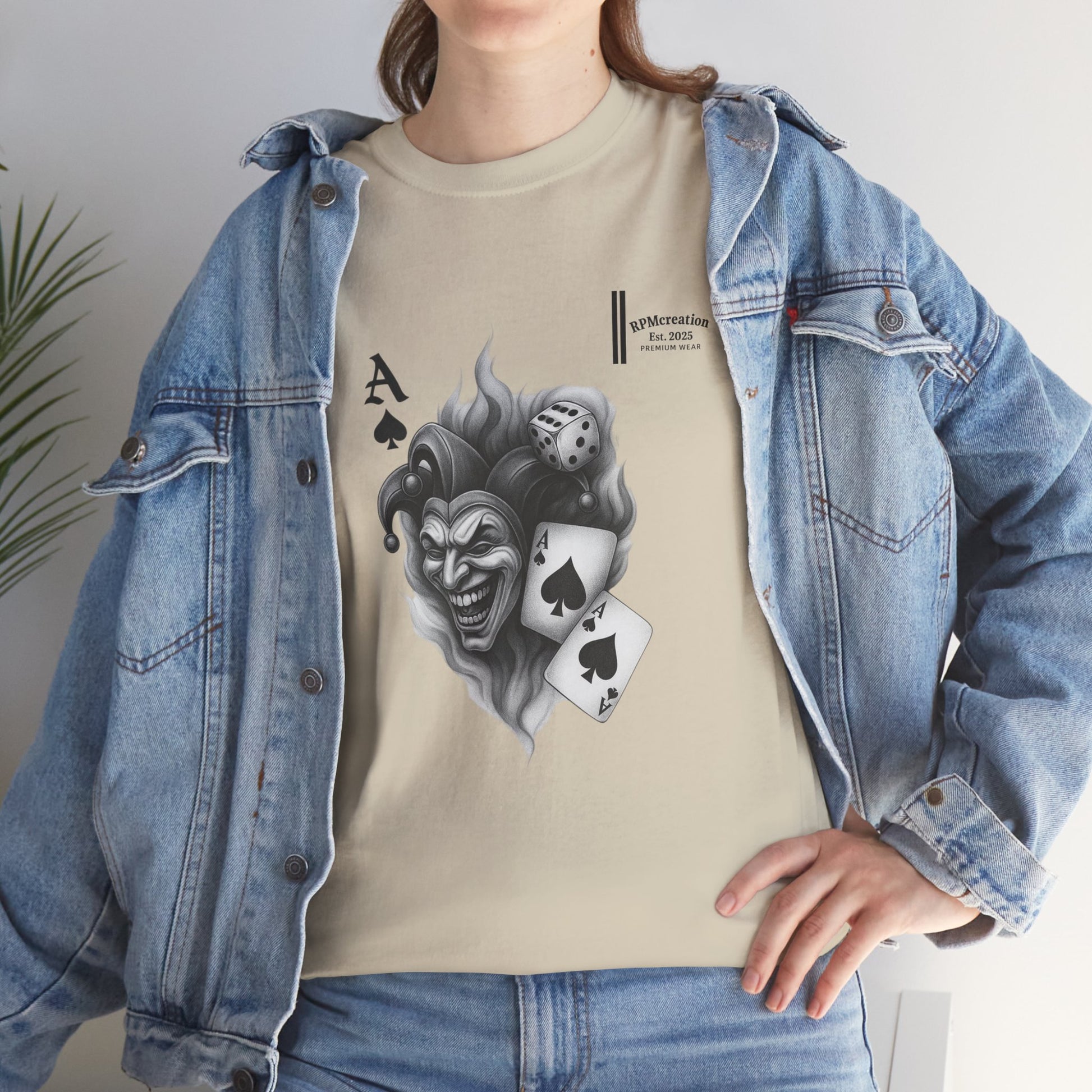 Unisex Heavy Cotton Tee with Joker Design - Perfect for Game Night, Halloween, Casual Wear, Gift for Gamers, Graphic Tee
