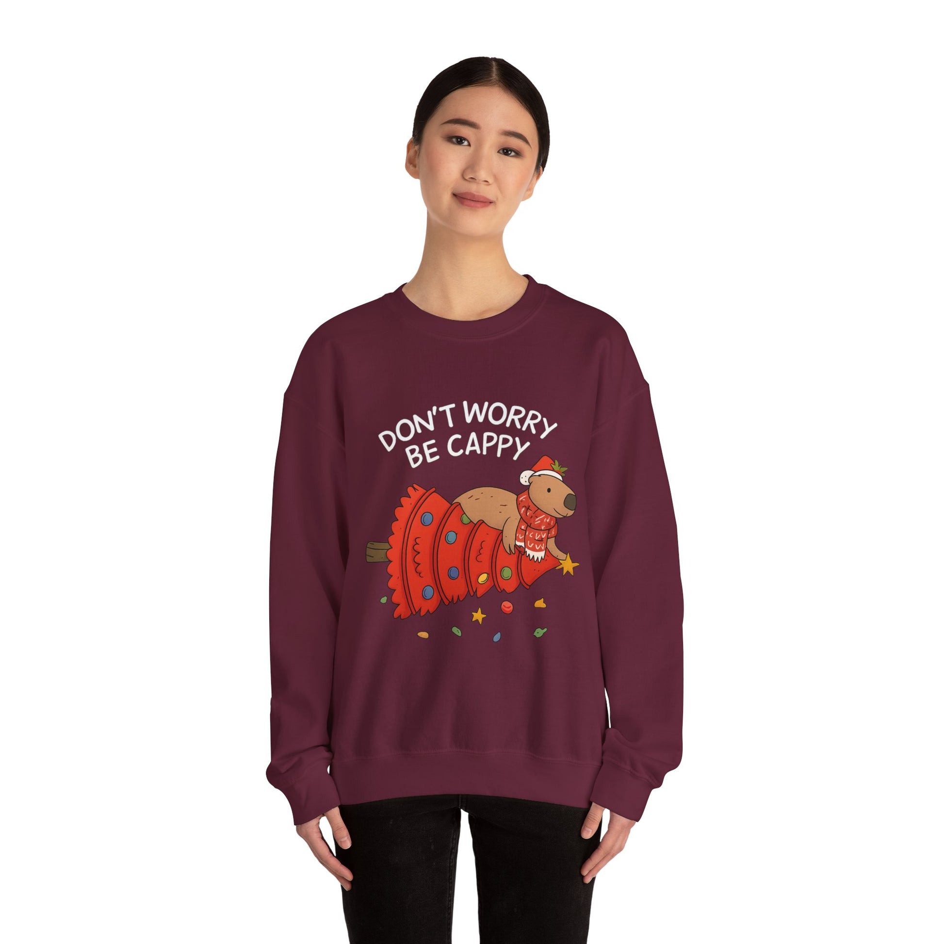 Sweatshirt — 'Don’t Worry, Be Capy' Cute Capybara Holiday Pullover