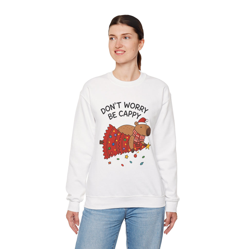 Sweatshirt — "Don't Worry Be Cappy" Holiday Capybara Crewneck