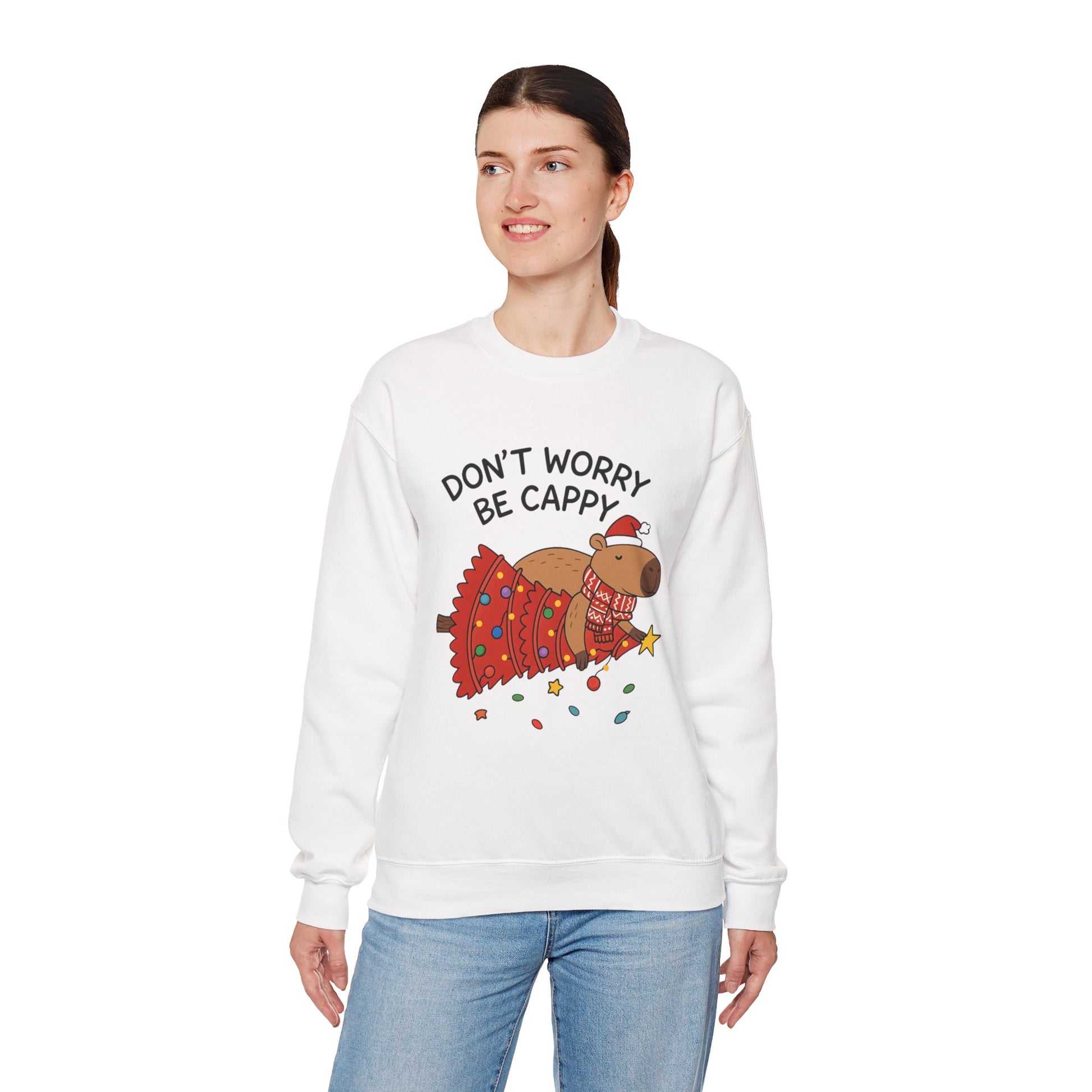 Sweatshirt — "Don't Worry Be Cappy" Holiday Capybara Crewneck