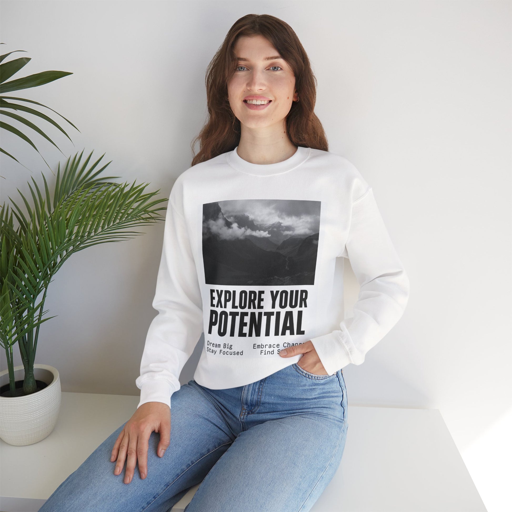 Inspirational Crewneck Sweatshirt for Dreamers, Explore Your Potential, Motivational Apparel, Gift for Graduates, Cozy Unisex Sweatshirt
