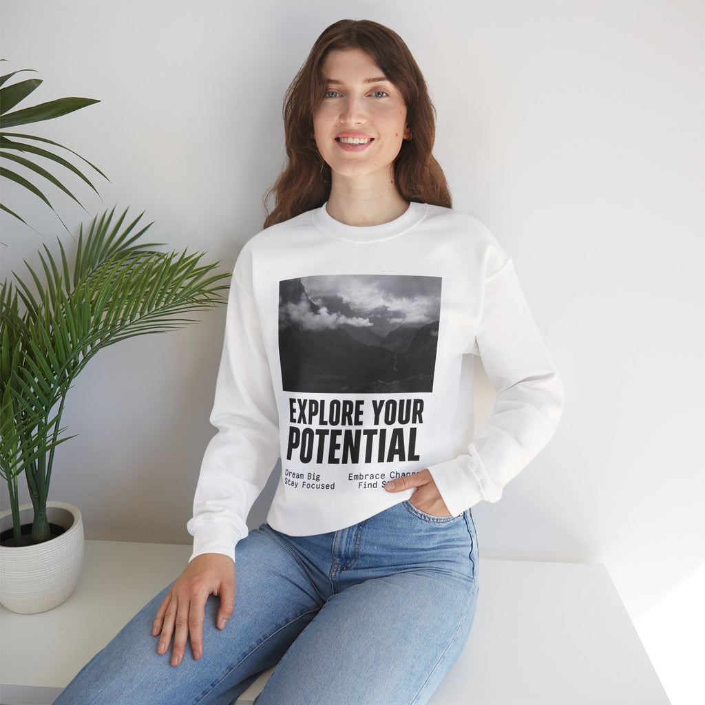 Inspirational Crewneck Sweatshirt for Dreamers, Explore Your Potential, Motivational Apparel, Gift for Graduates, Cozy Unisex Sweatshirt