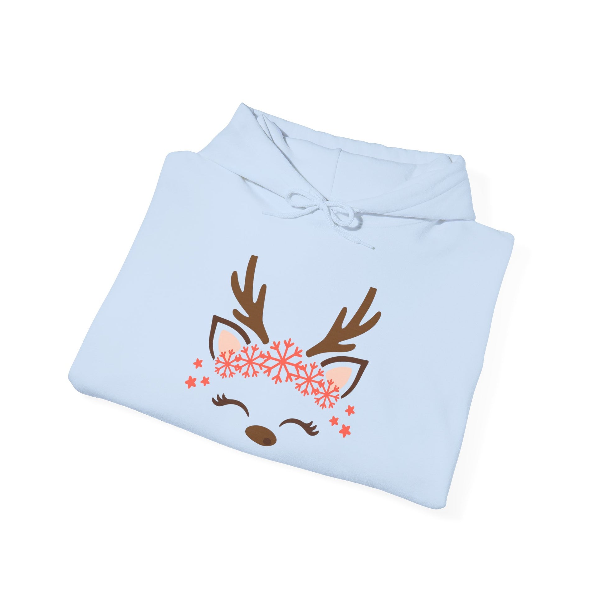 Reindeer Face Floral Hoodie – Cute Christmas Reindeer Sweatshirt