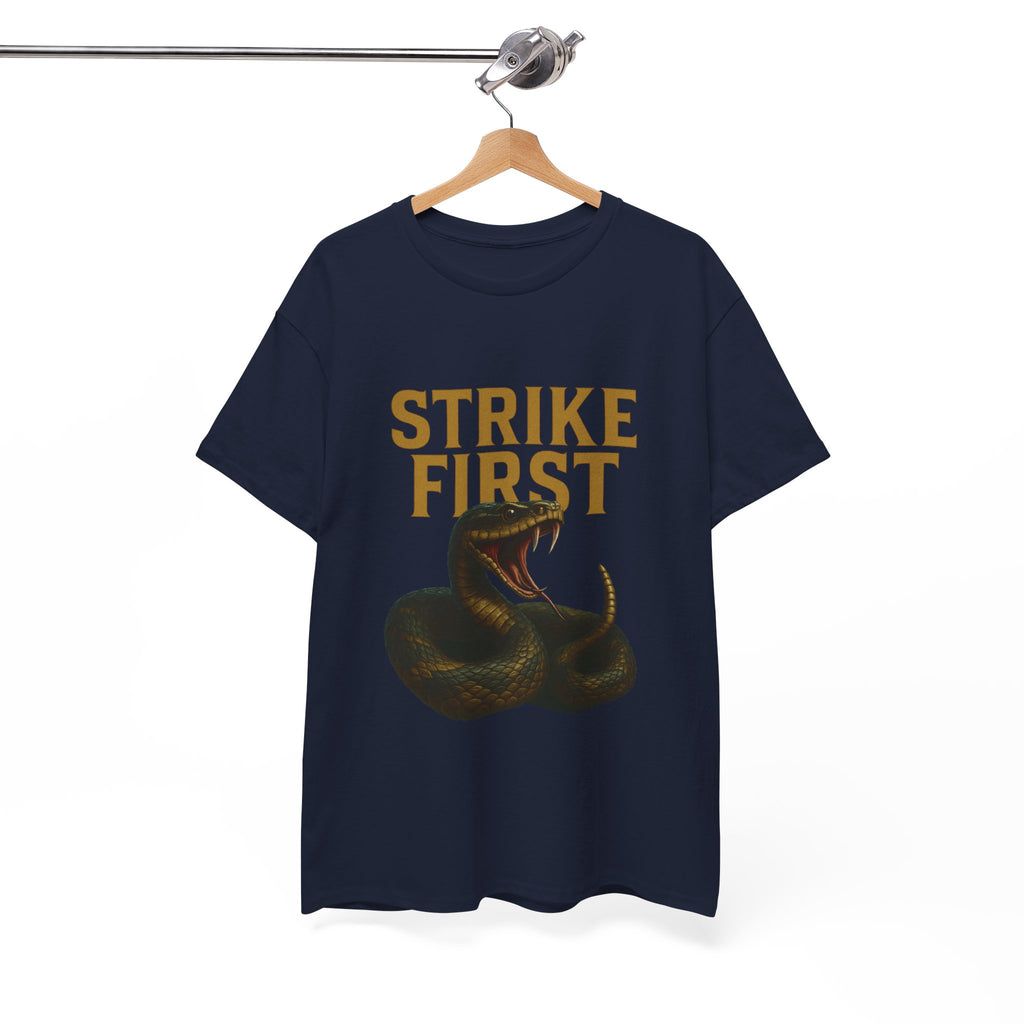 Strike First Unisex Heavy Cotton Tee | Casual Streetwear, Gift for Rebels, Everyday Wear, Statement T-Shirt, Perfect for Theme Parties