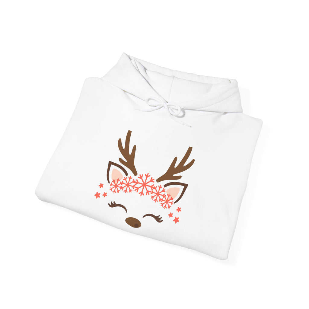 Reindeer Face Floral Hoodie – Cute Christmas Reindeer Sweatshirt