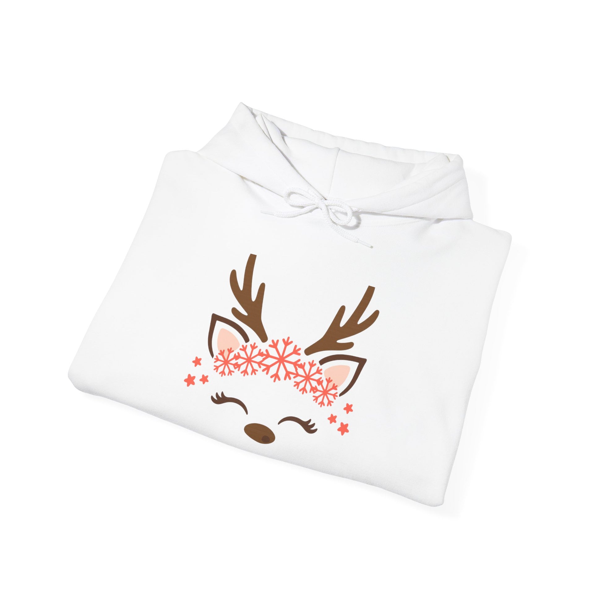 Reindeer Face Floral Hoodie – Cute Christmas Reindeer Sweatshirt