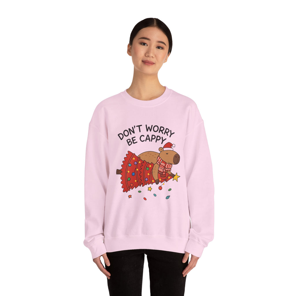Sweatshirt — "Don't Worry Be Cappy" Holiday Capybara Crewneck