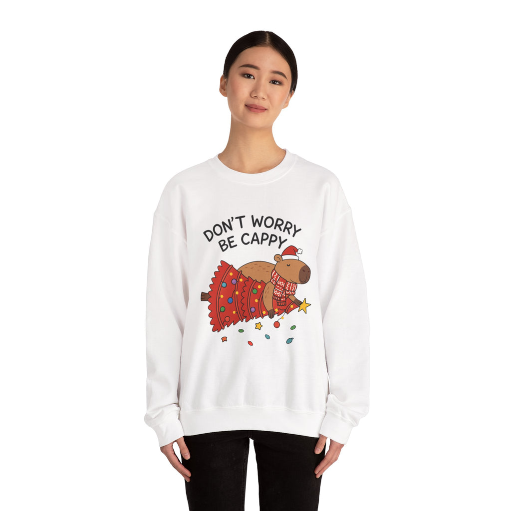 Sweatshirt — "Don't Worry Be Cappy" Holiday Capybara Crewneck