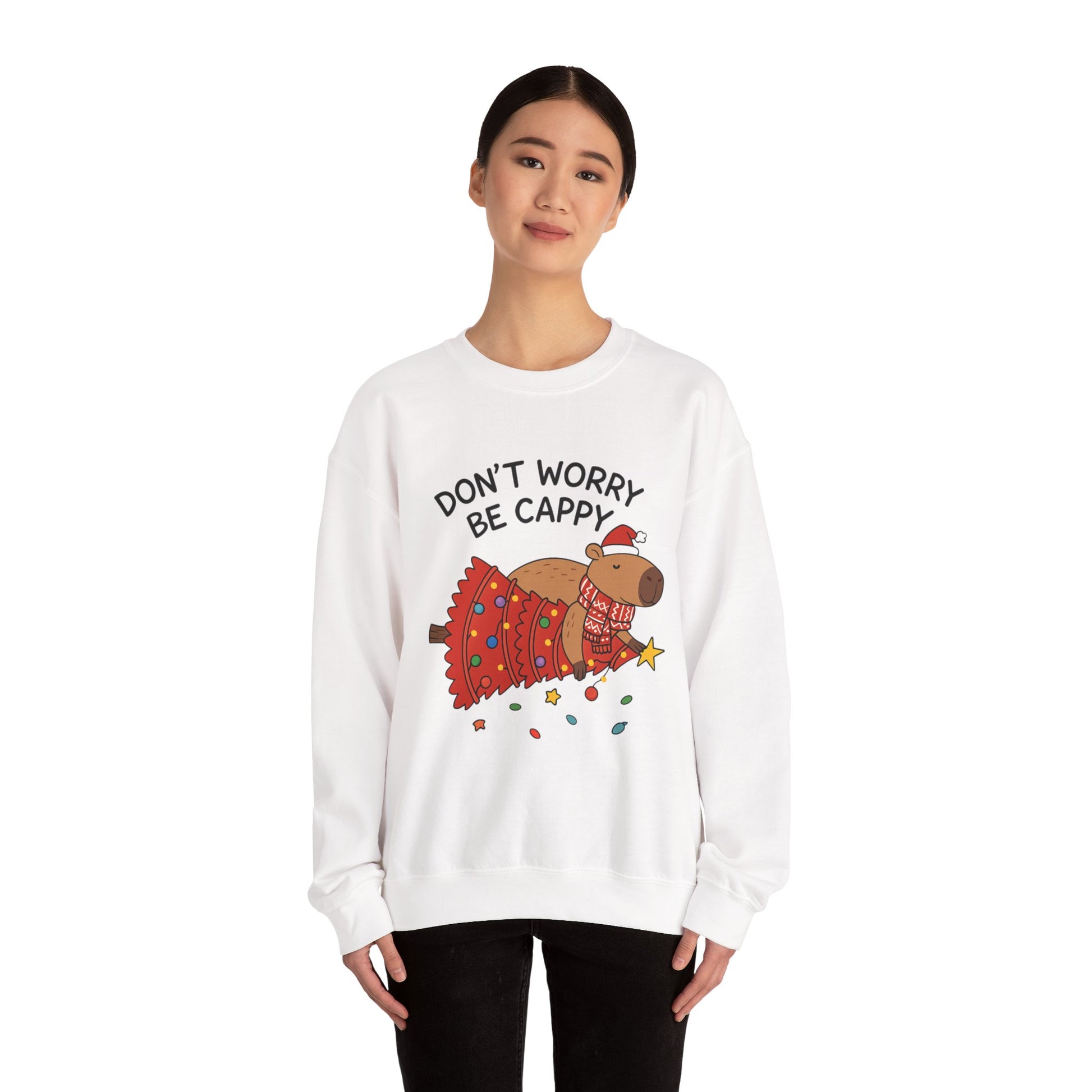 Sweatshirt — "Don't Worry Be Cappy" Holiday Capybara Crewneck