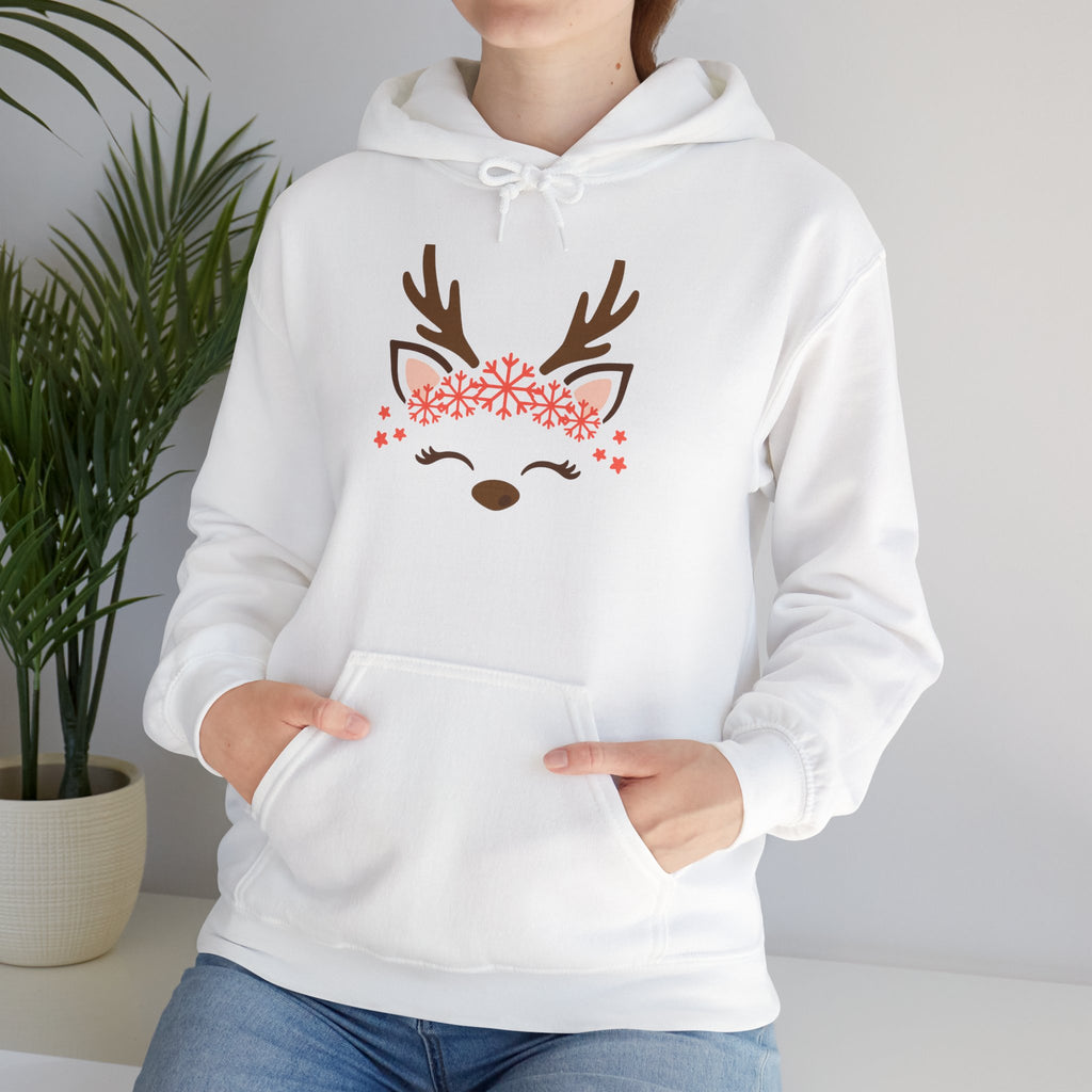 Reindeer Face Floral Hoodie – Cute Christmas Reindeer Sweatshirt