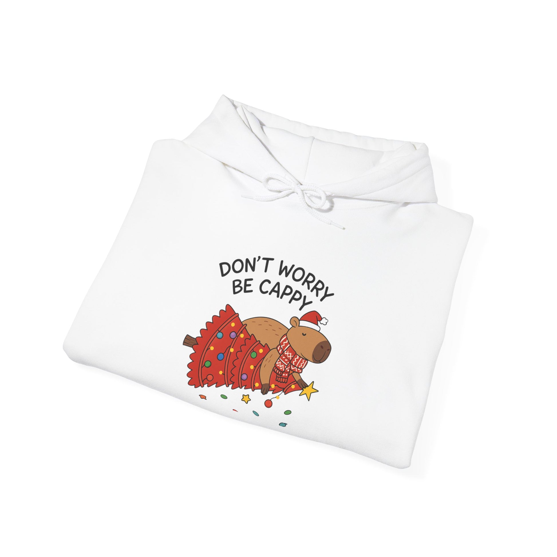 Hoodie — "Don’t Worry, Be Cappy" Cute Capybara Christmas Holiday Hoodie