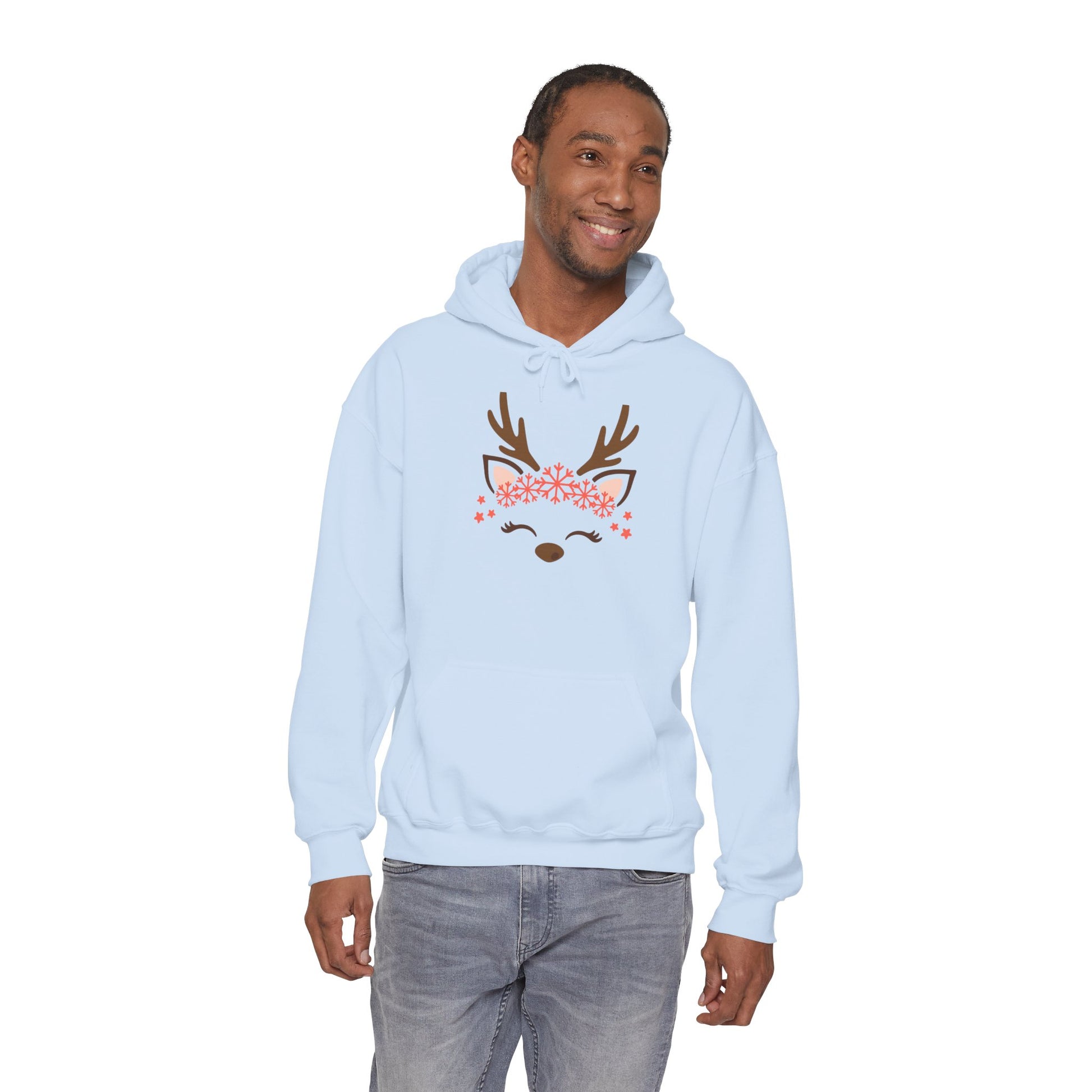 Reindeer Face Floral Hoodie – Cute Christmas Reindeer Sweatshirt