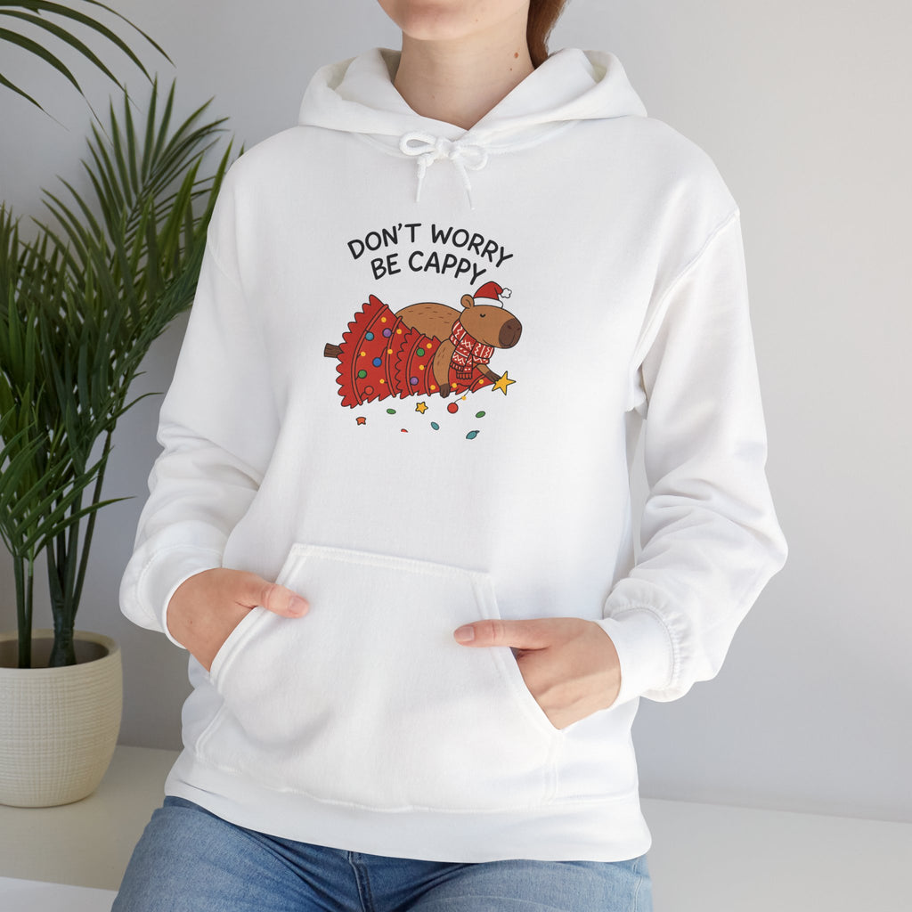 Hoodie — "Don’t Worry, Be Cappy" Cute Capybara Christmas Holiday Hoodie