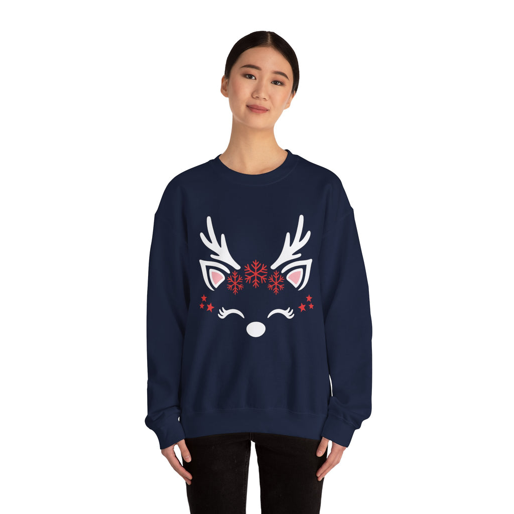 Reindeer Face Holiday Crewneck Sweatshirt
