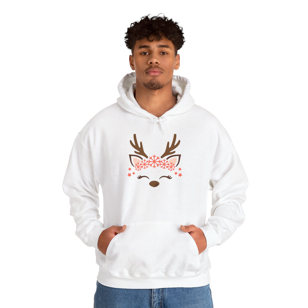 Reindeer Face Floral Hoodie – Cute Christmas Reindeer Sweatshirt