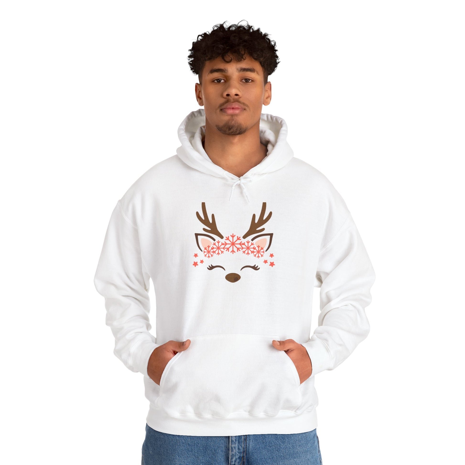 Reindeer Face Floral Hoodie – Cute Christmas Reindeer Sweatshirt