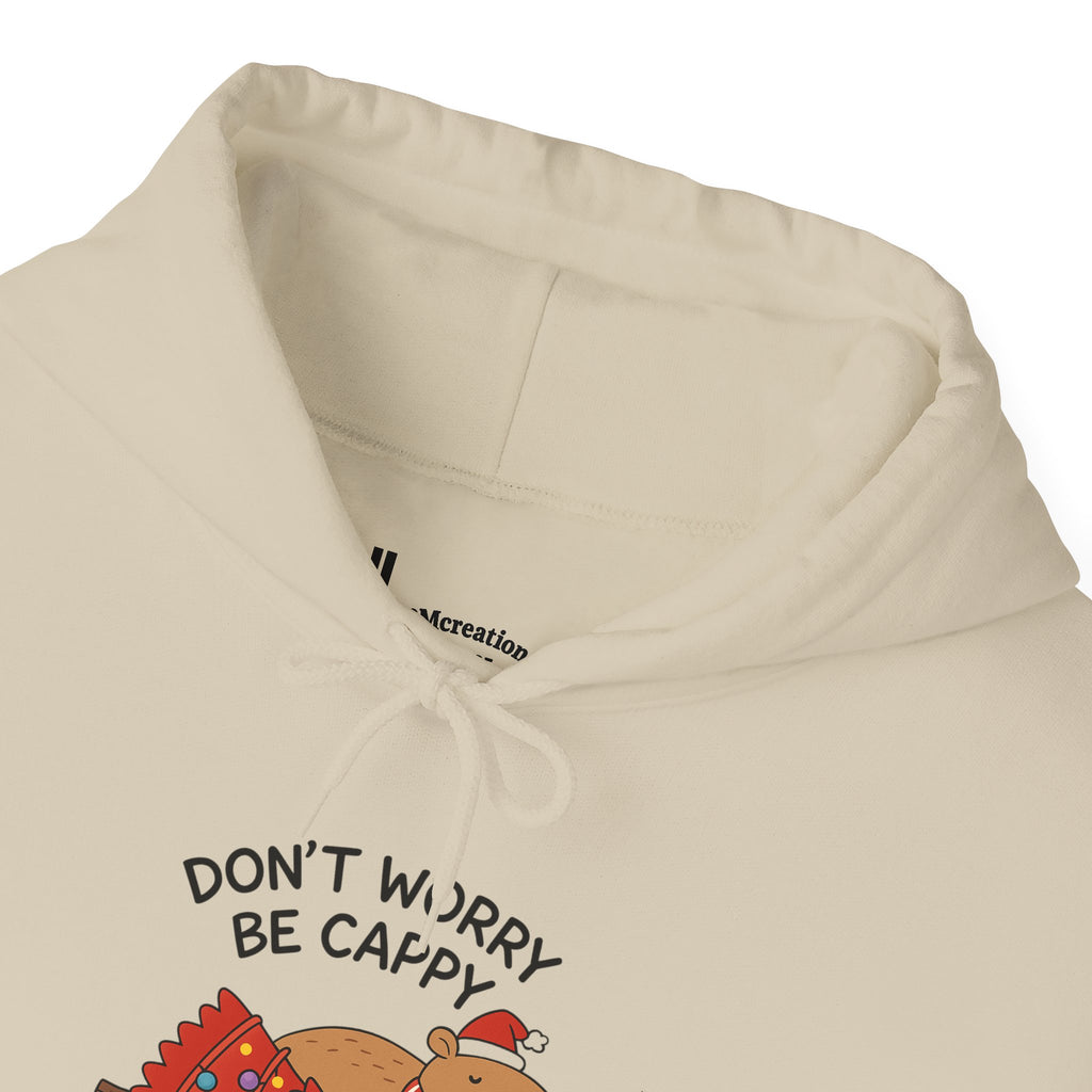 Hoodie — "Don’t Worry, Be Cappy" Cute Capybara Christmas Holiday Hoodie