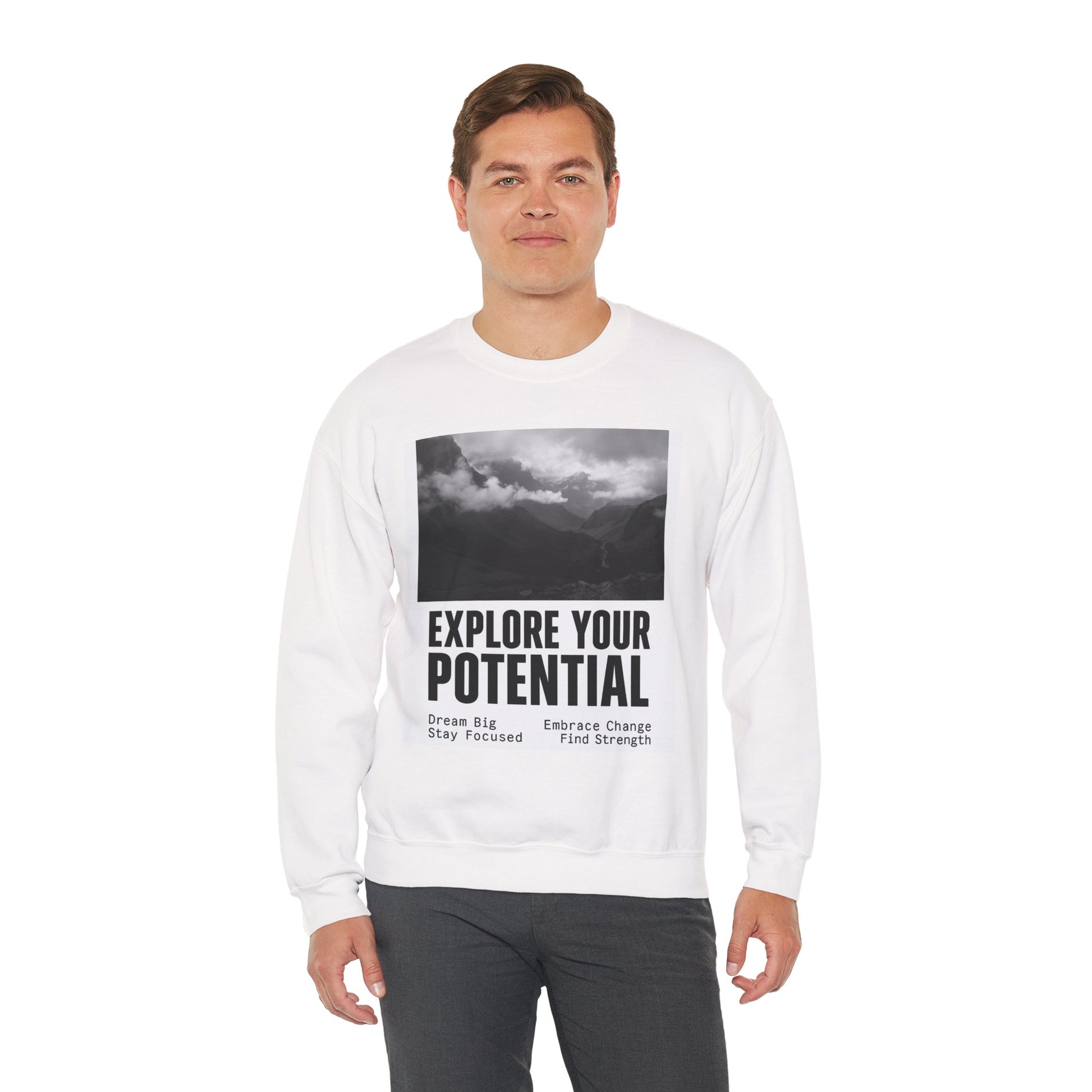 Inspirational Crewneck Sweatshirt for Dreamers, Explore Your Potential, Motivational Apparel, Gift for Graduates, Cozy Unisex Sweatshirt