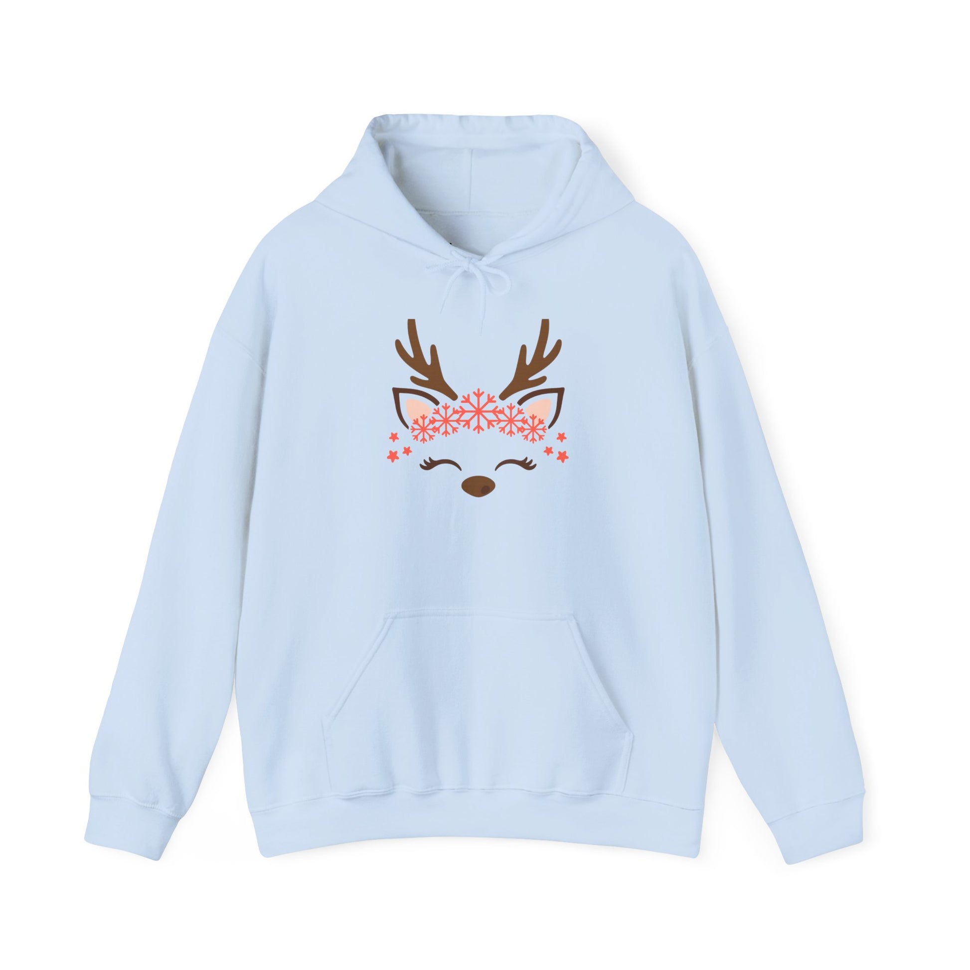 Reindeer Face Floral Hoodie – Cute Christmas Reindeer Sweatshirt