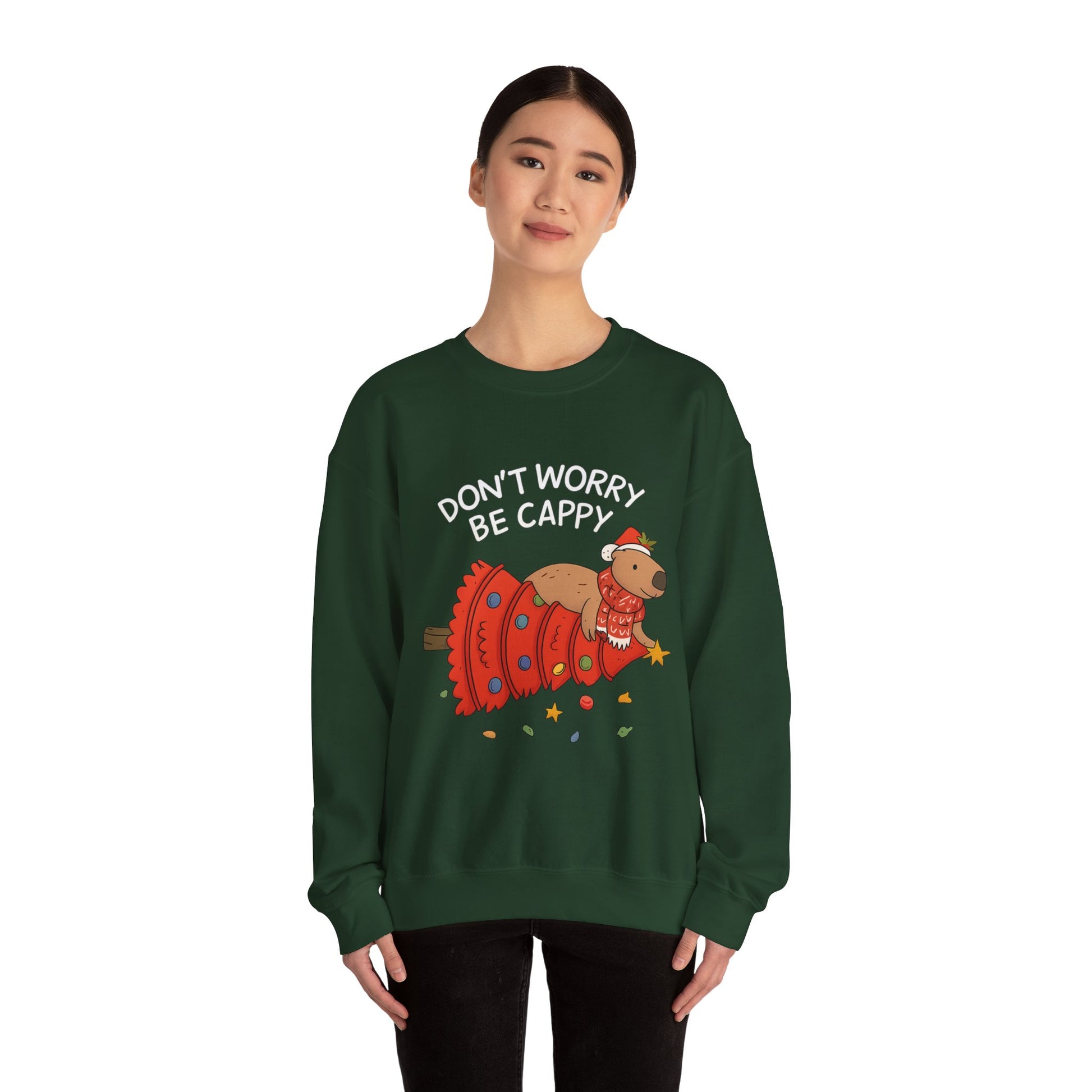 Sweatshirt — 'Don’t Worry, Be Capy' Cute Capybara Holiday Pullover