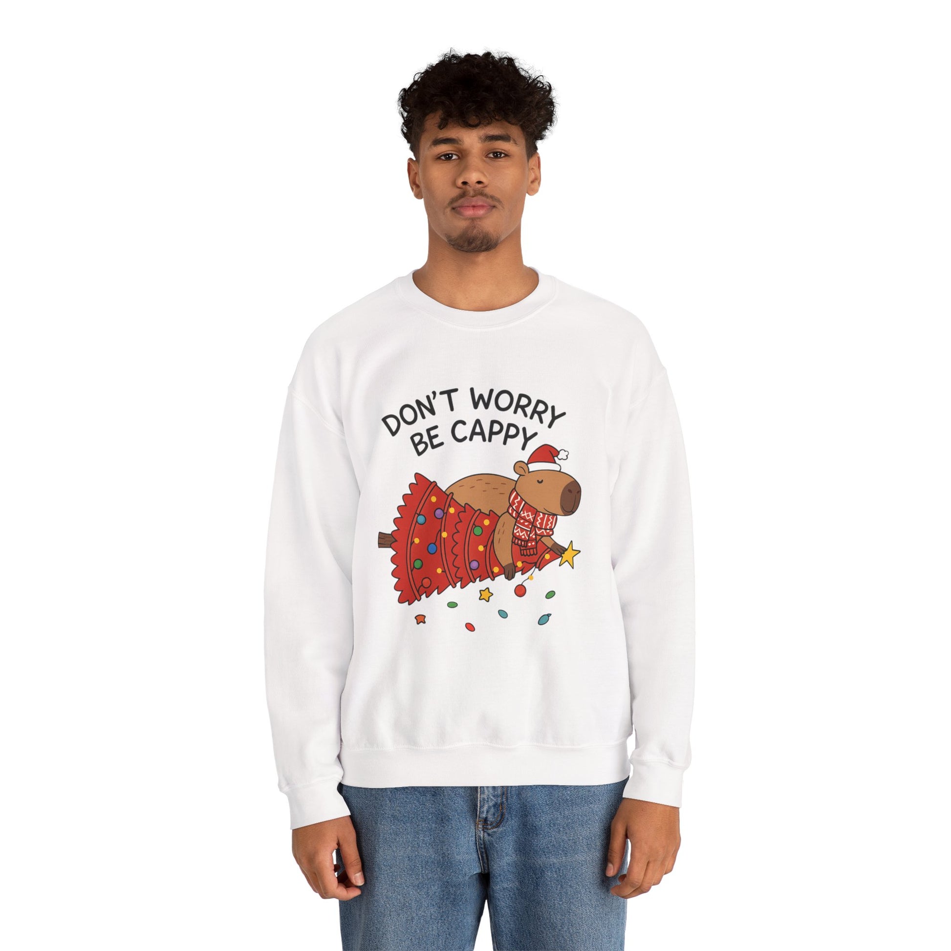 Sweatshirt — "Don't Worry Be Cappy" Holiday Capybara Crewneck