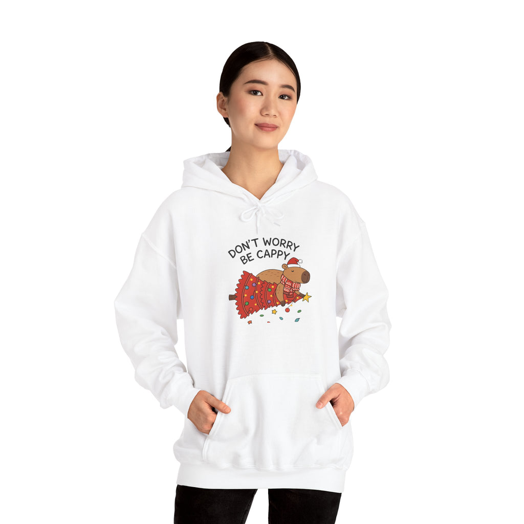 Hoodie — "Don’t Worry, Be Cappy" Cute Capybara Christmas Holiday Hoodie