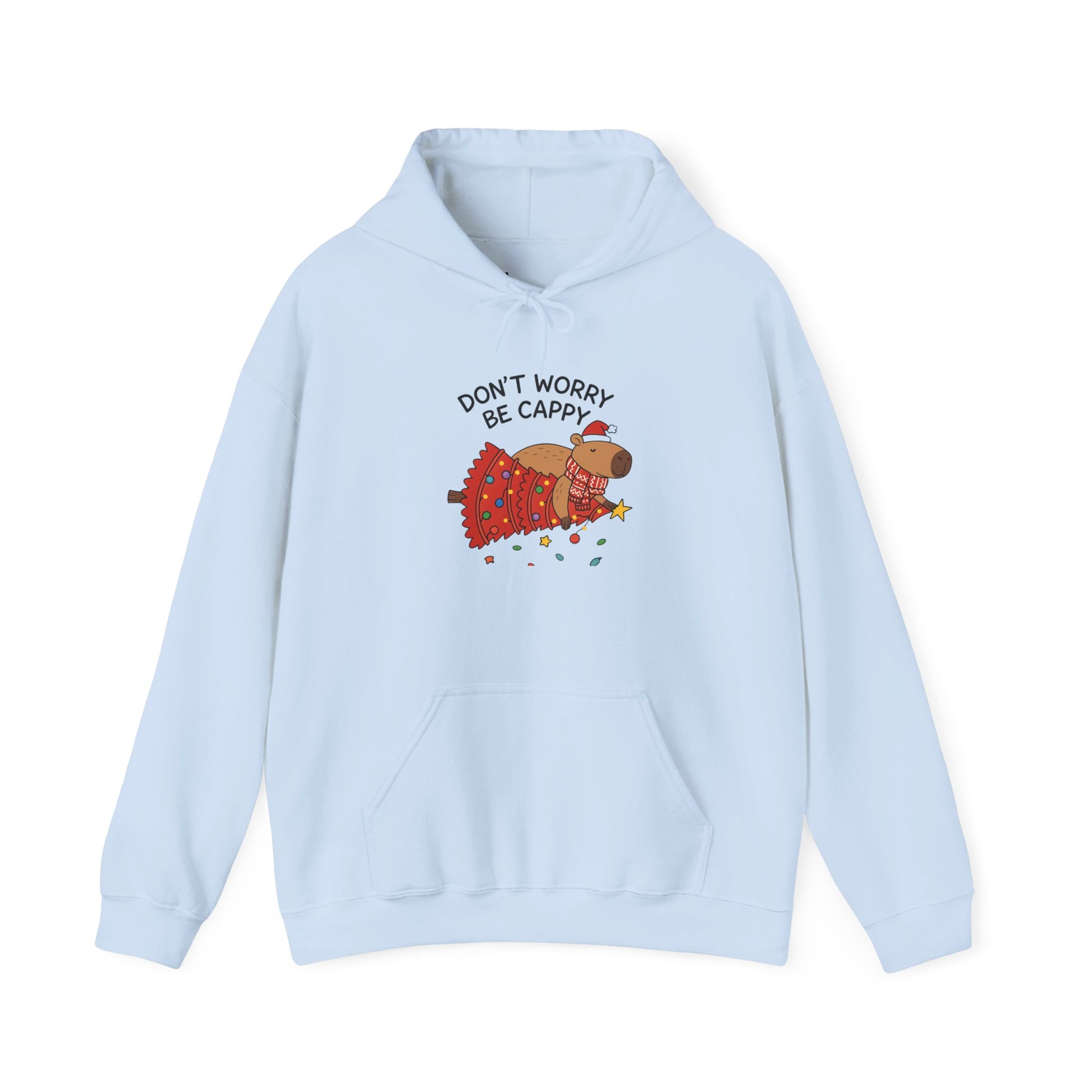 Hoodie — "Don’t Worry, Be Cappy" Cute Capybara Christmas Holiday Hoodie