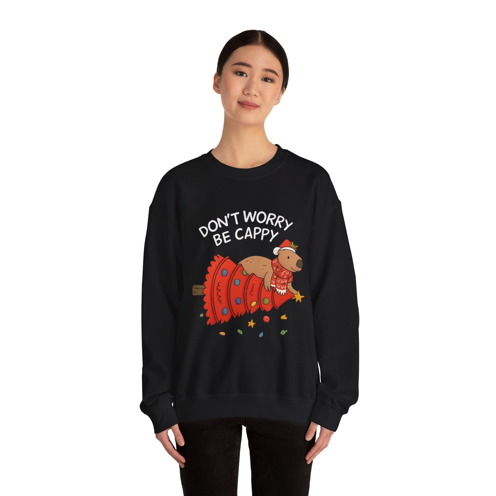 Sweatshirt — 'Don’t Worry, Be Capy' Cute Capybara Holiday Pullover