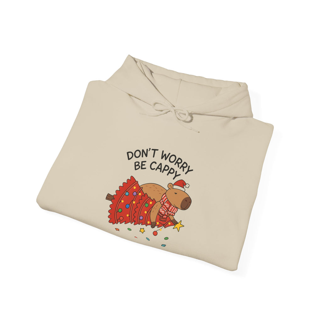 Hoodie — "Don’t Worry, Be Cappy" Cute Capybara Christmas Holiday Hoodie