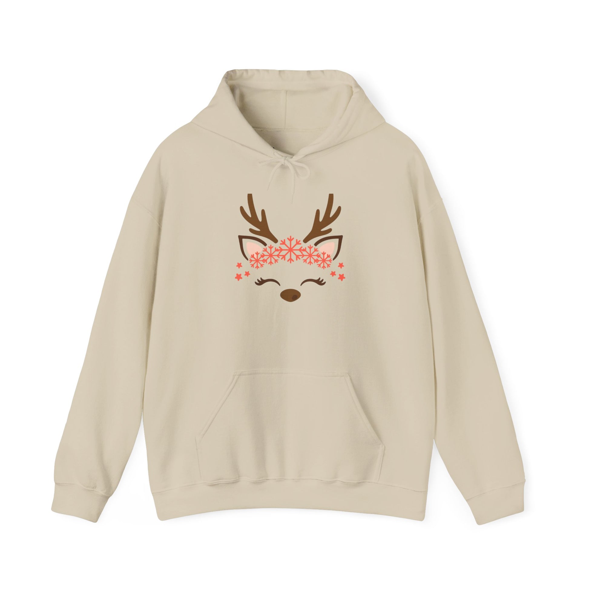 Reindeer Face Floral Hoodie – Cute Christmas Reindeer Sweatshirt