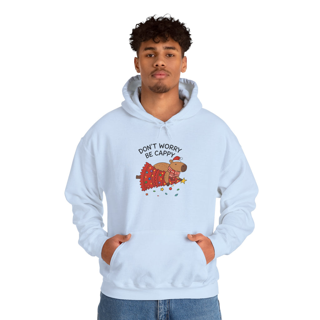 Hoodie — "Don’t Worry, Be Cappy" Cute Capybara Christmas Holiday Hoodie