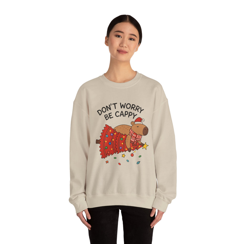 Sweatshirt — "Don't Worry Be Cappy" Holiday Capybara Crewneck