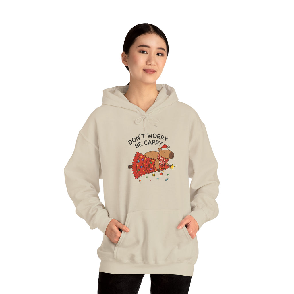 Hoodie — "Don’t Worry, Be Cappy" Cute Capybara Christmas Holiday Hoodie