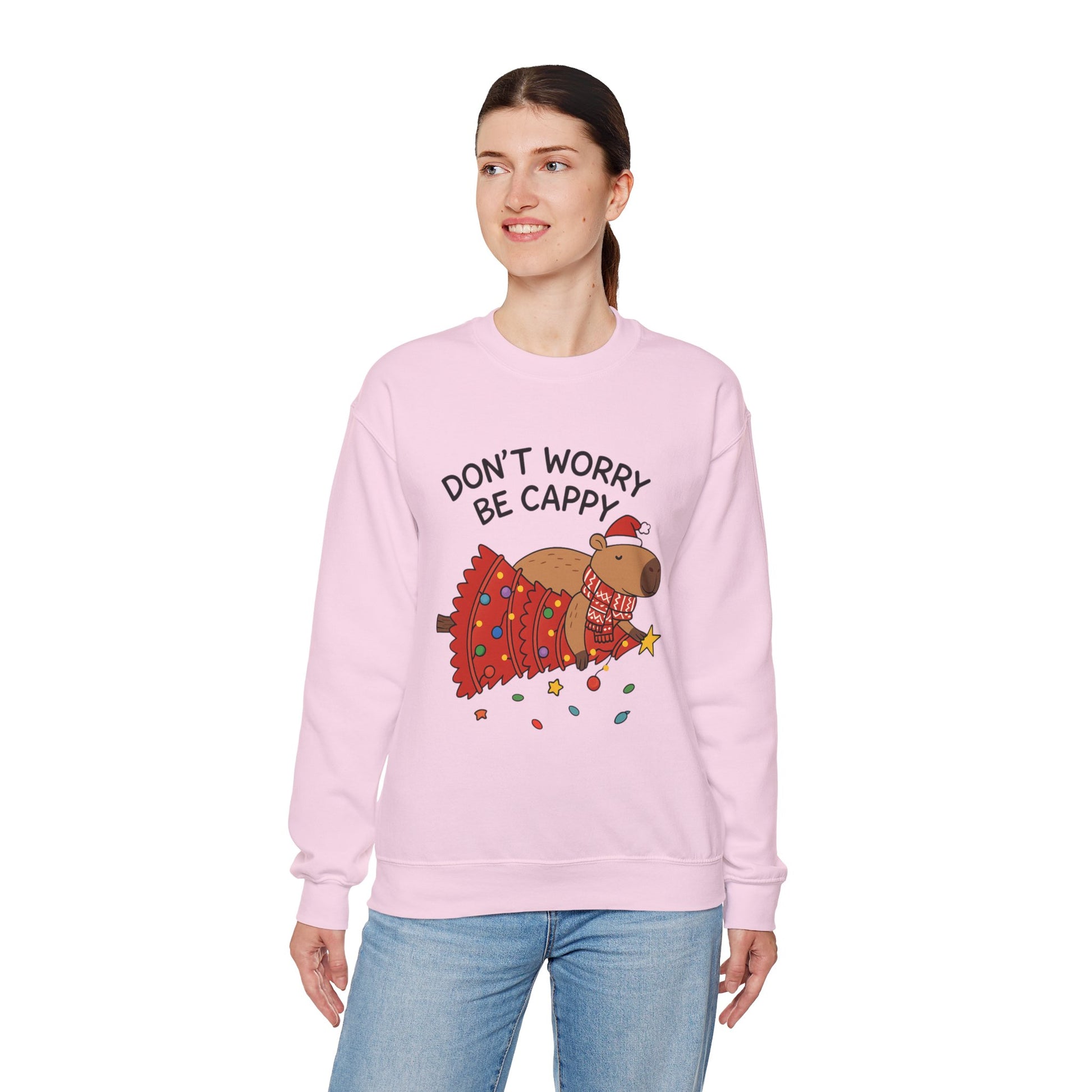 Sweatshirt — "Don't Worry Be Cappy" Holiday Capybara Crewneck