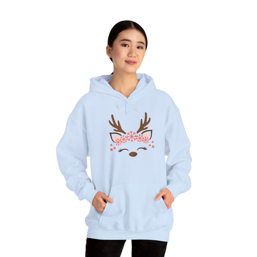 Reindeer Face Floral Hoodie – Cute Christmas Reindeer Sweatshirt