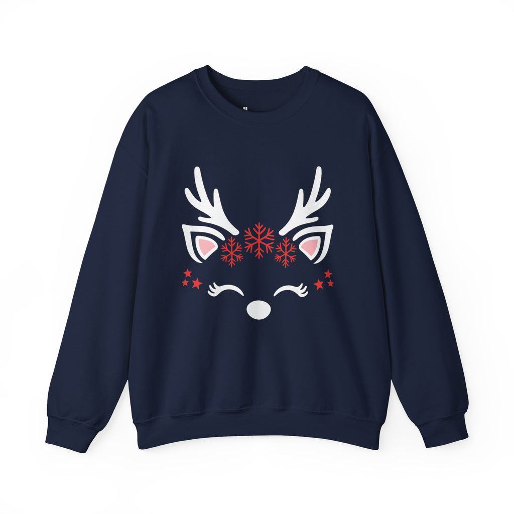 Reindeer Face Holiday Crewneck Sweatshirt